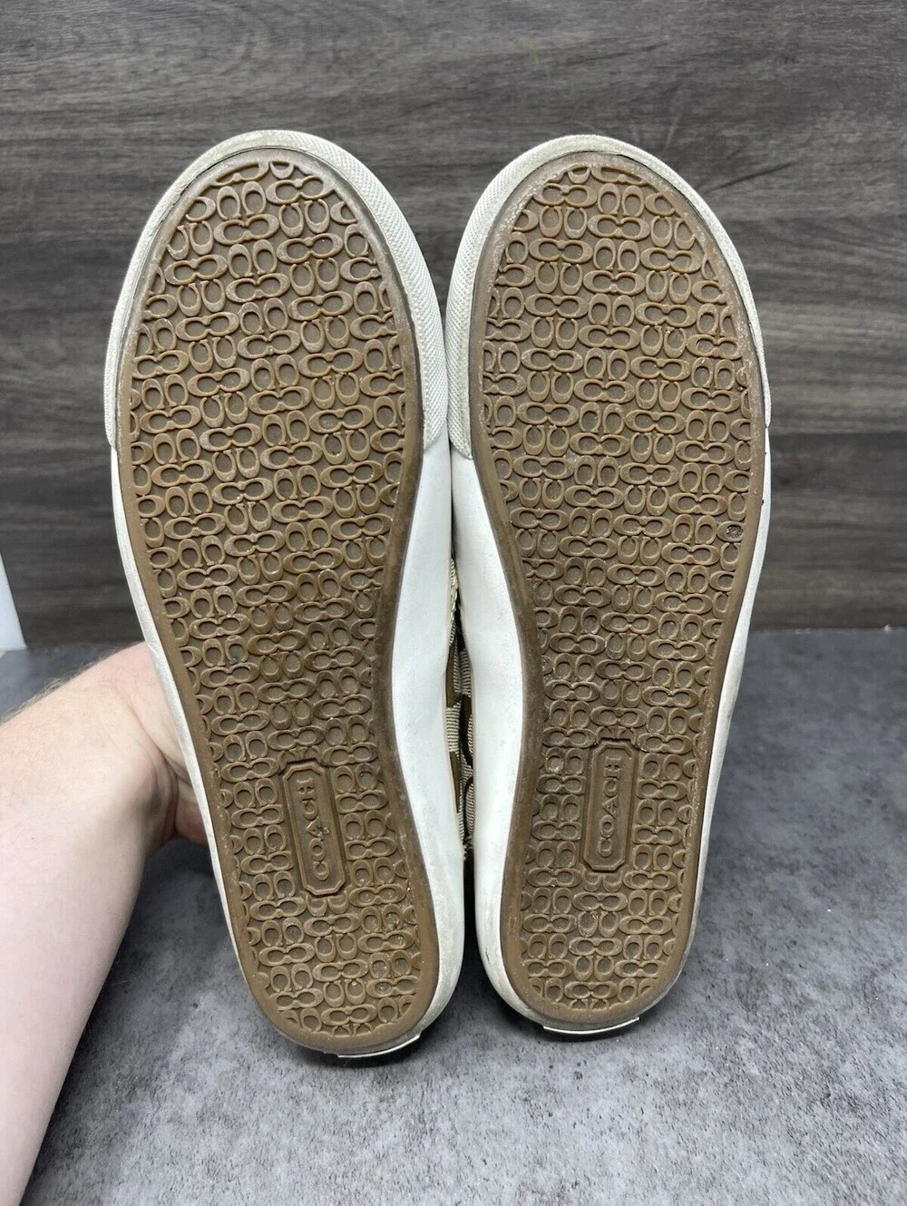 COACH Beale Slip On Shoes Womens Size 7 Gold Monogram Logo Sneakers